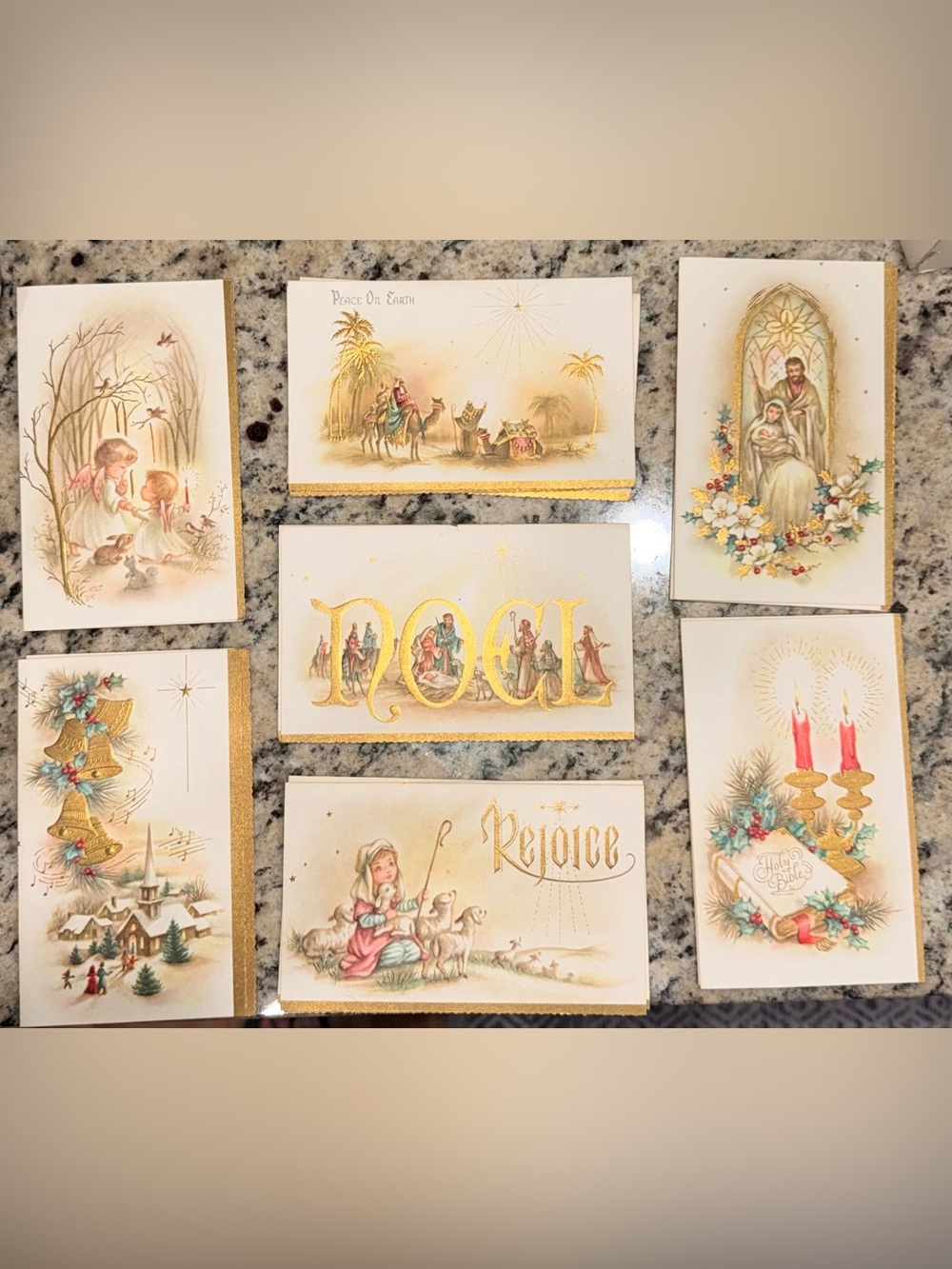 Vintage Quality Crest Holy Night Christmas Cards 20 Cards 18 Envelopes Gold Foil